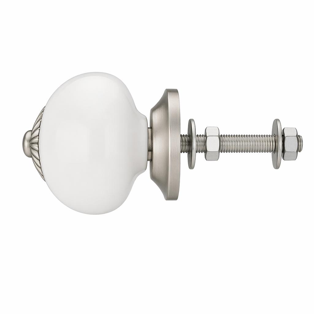 Knopp med krackelerat mönster, gräddvit - silver