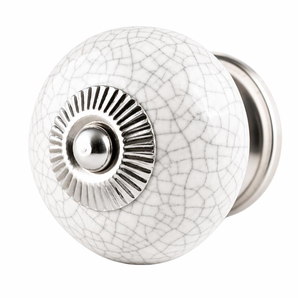 Knopp med krackelerat mönster, gräddvit - silver
