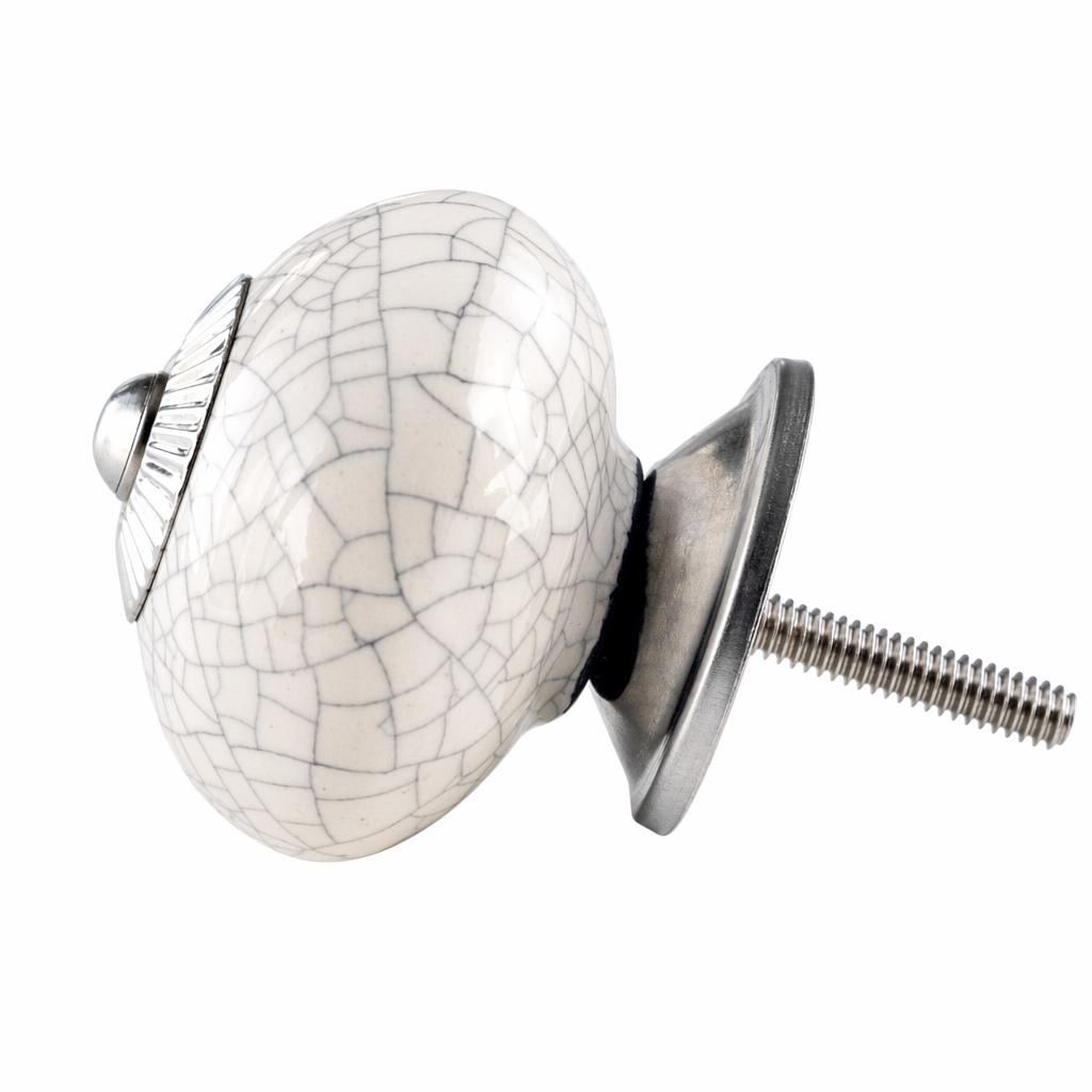 Knopp med krackelerat mönster, gräddvit - silver