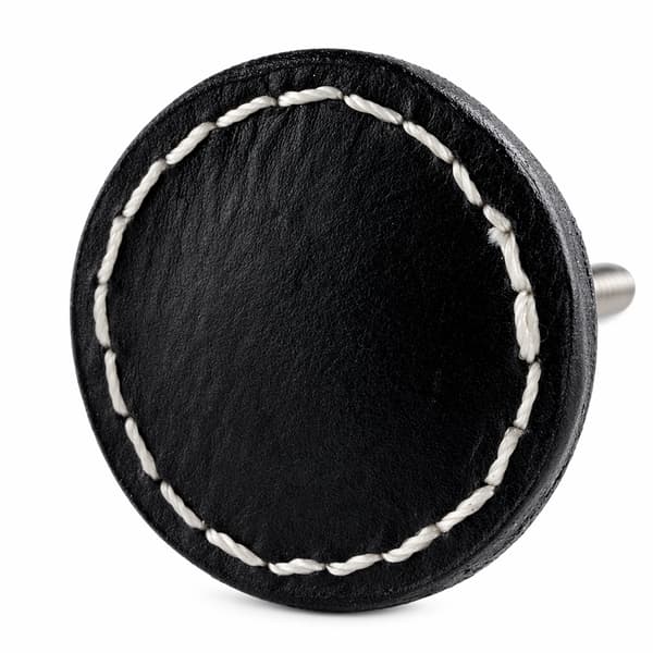 Rund knopp i läder med söm, svart