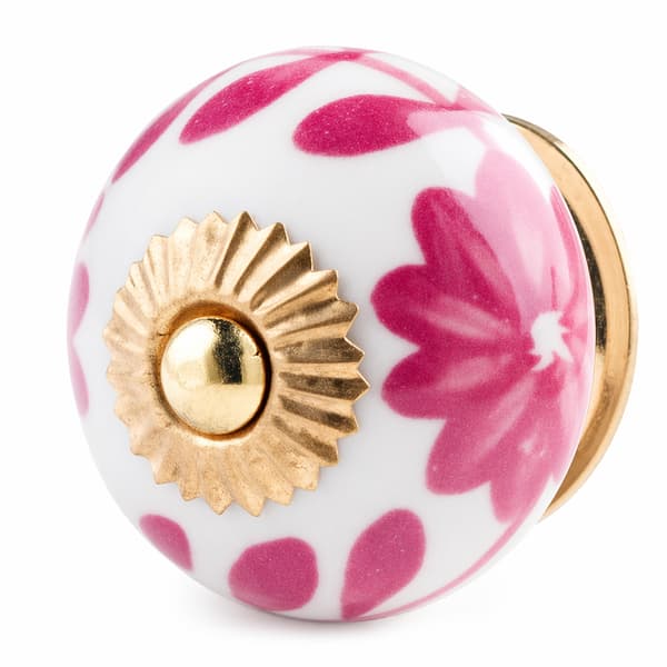 Vit knopp i porslin med stora rosa blommor