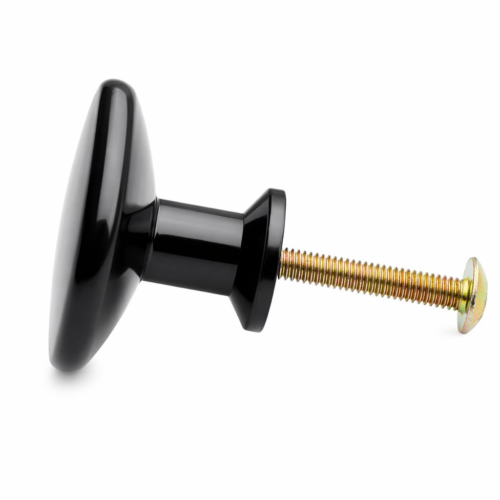 Köksknopp, svart metall med vit porslin
